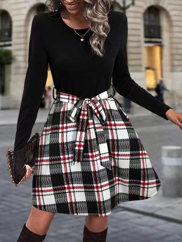 Black Checked Fit & Flare Dress