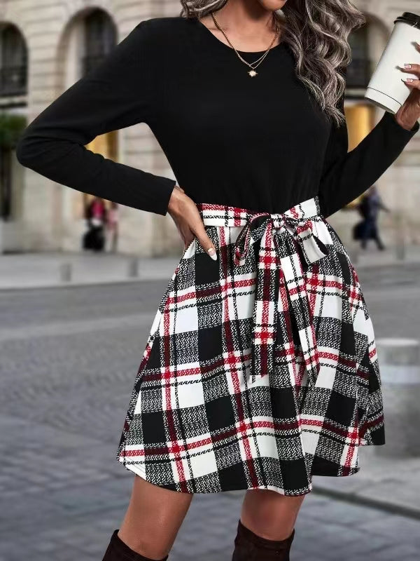 Black Checked Fit & Flare Dress