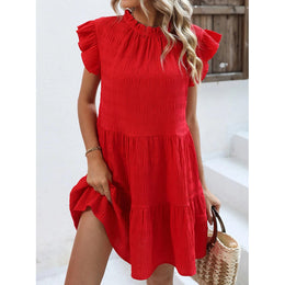 Round Neck Flutter Sleeves Fit & Flare Dress