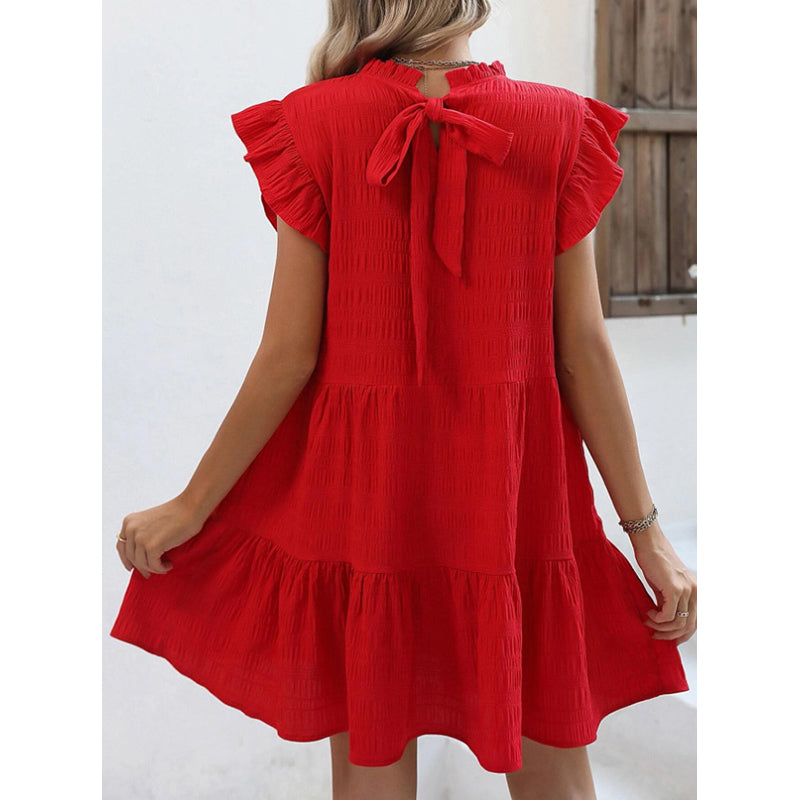 Round Neck Flutter Sleeves Fit & Flare Dress