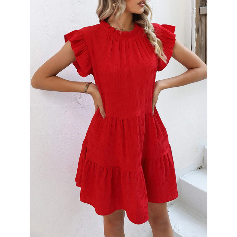 Round Neck Flutter Sleeves Fit & Flare Dress