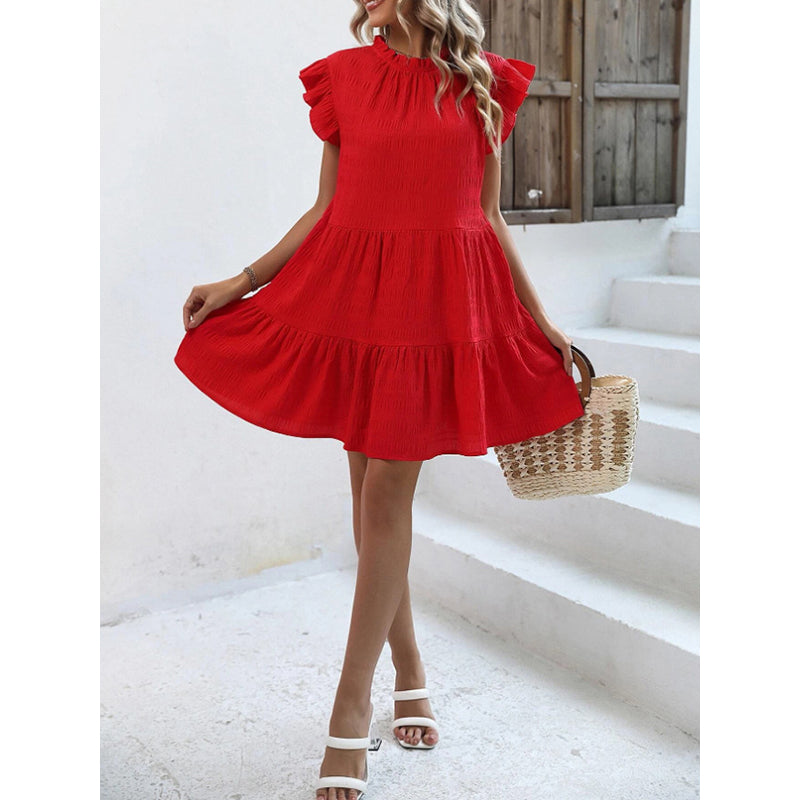 Round Neck Flutter Sleeves Fit & Flare Dress
