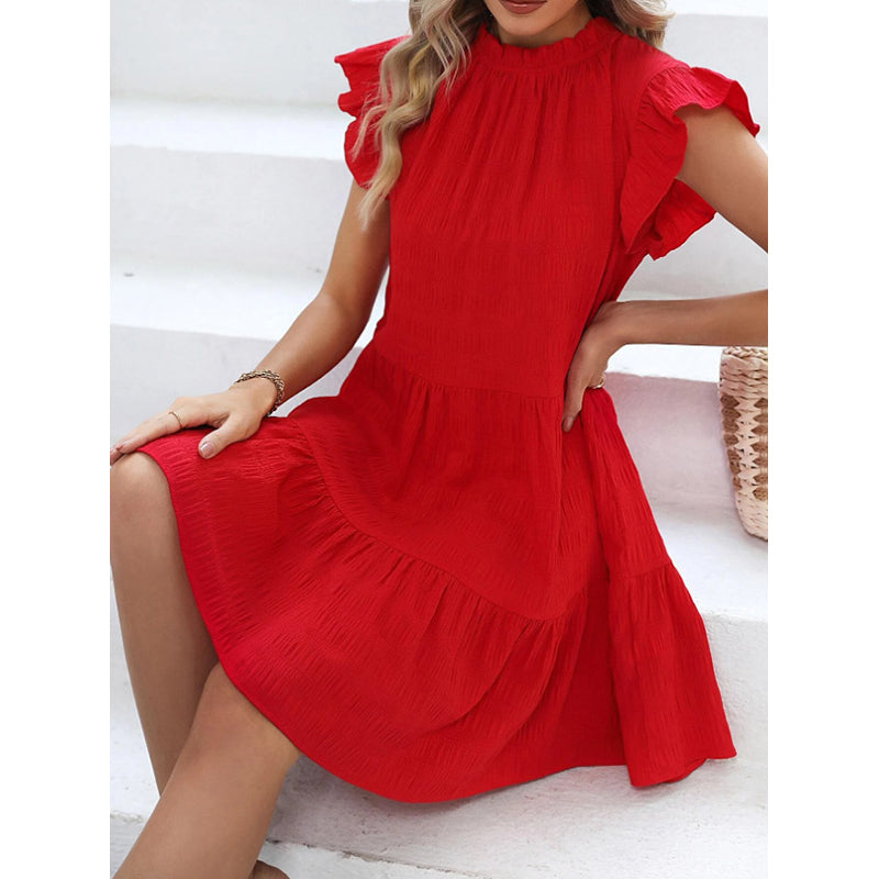 Round Neck Flutter Sleeves Fit & Flare Dress