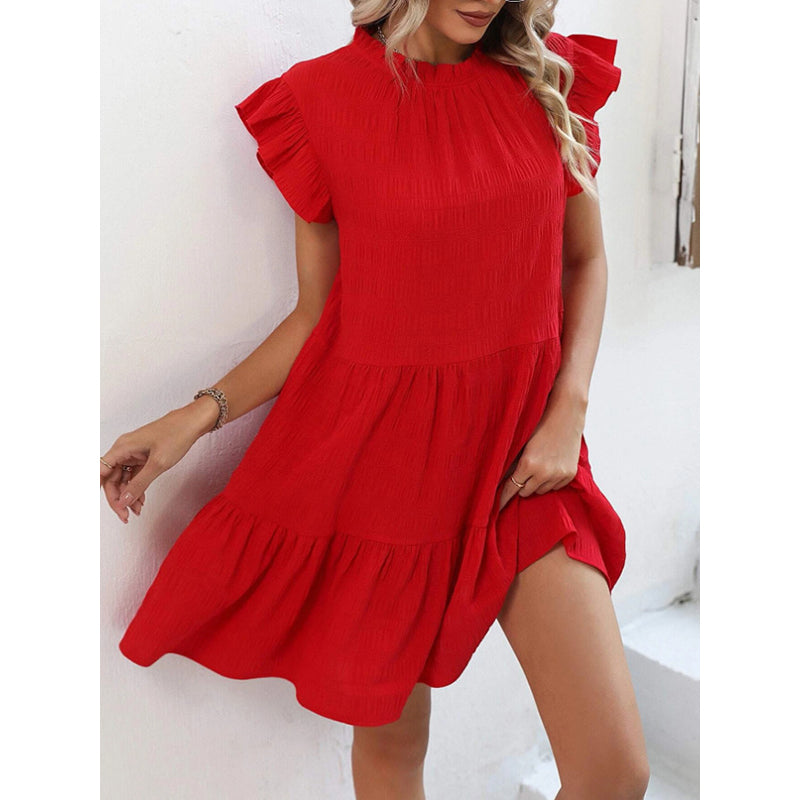 Round Neck Flutter Sleeves Fit & Flare Dress