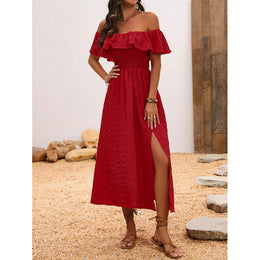 Off-Shoulder Flutter Sleeve Maxi Dress