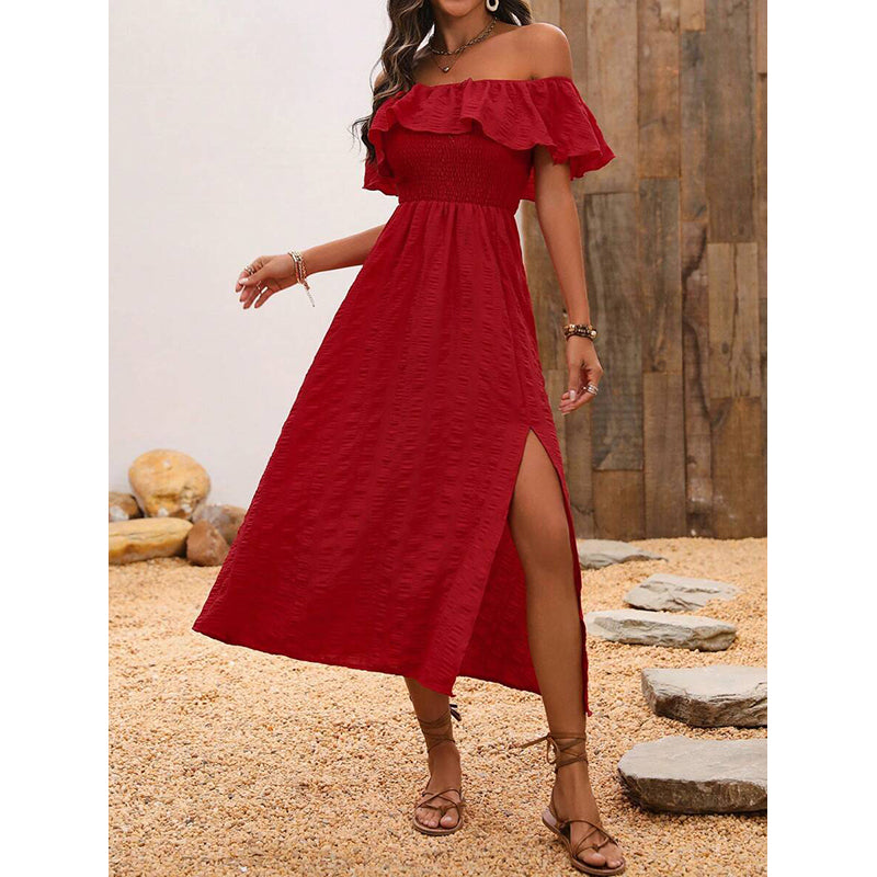 Off-Shoulder Flutter Sleeve Maxi Dress