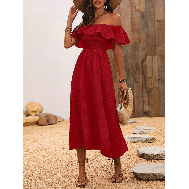 Off-Shoulder Flutter Sleeve Maxi Dress