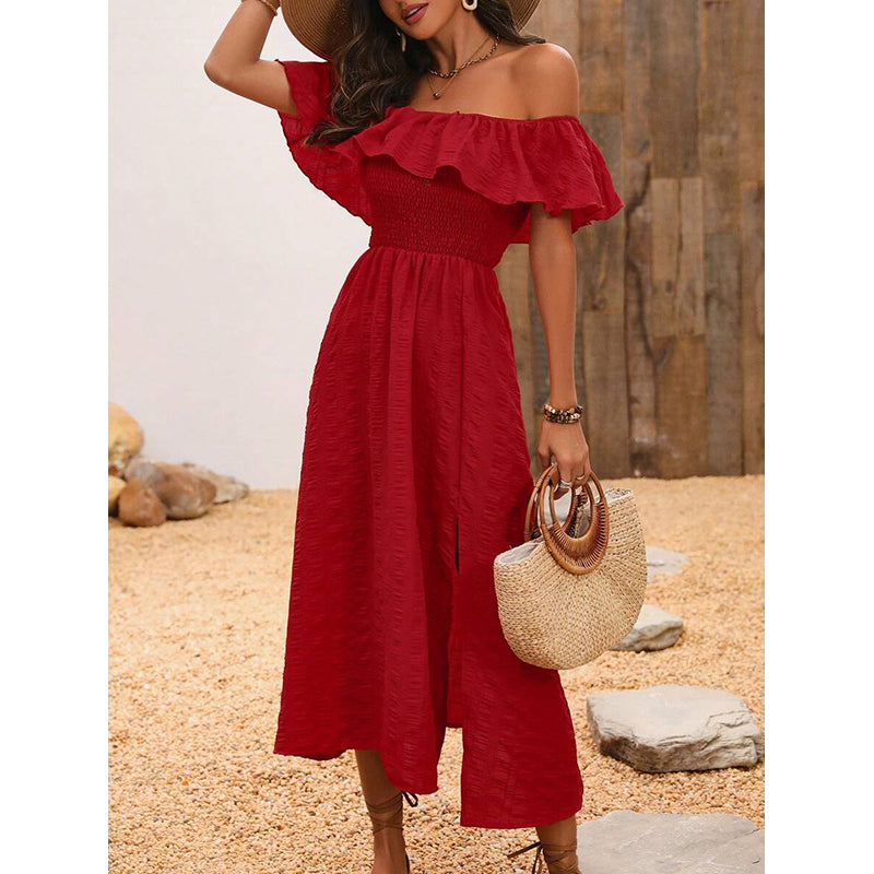 Off-Shoulder Flutter Sleeve Maxi Dress