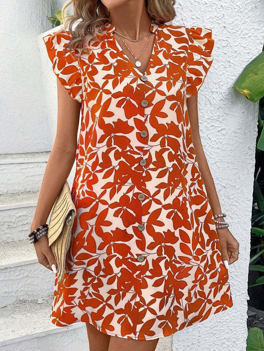 StyleCast Women Floral Print Flared Sleeve Mini Dress