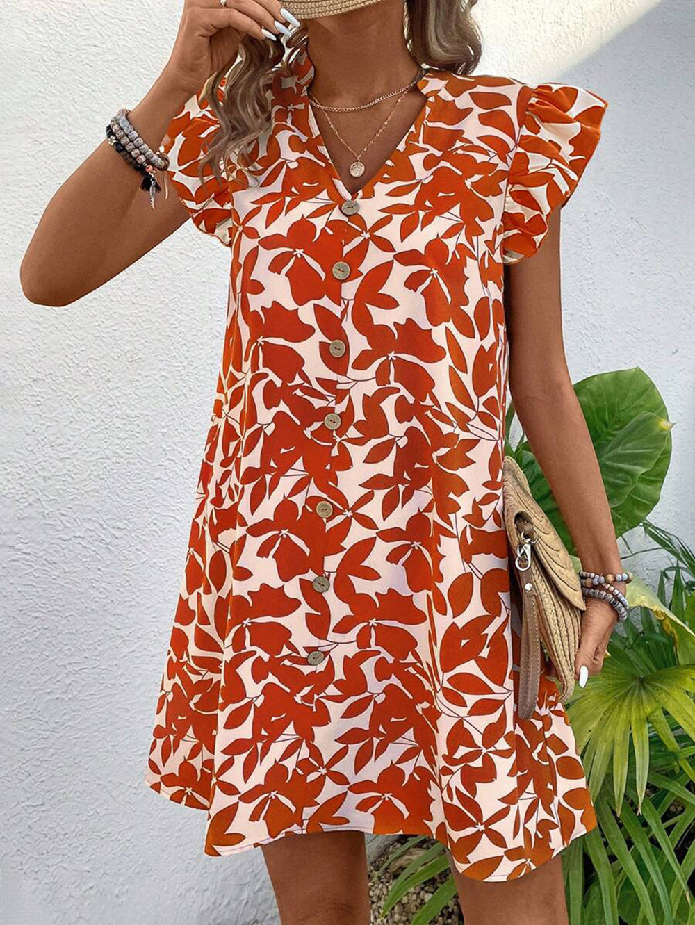 StyleCast Women Floral Print Flared Sleeve Mini Dress