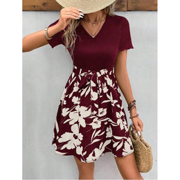 Women Floral Printed V Neck Fit and Flare Dress
