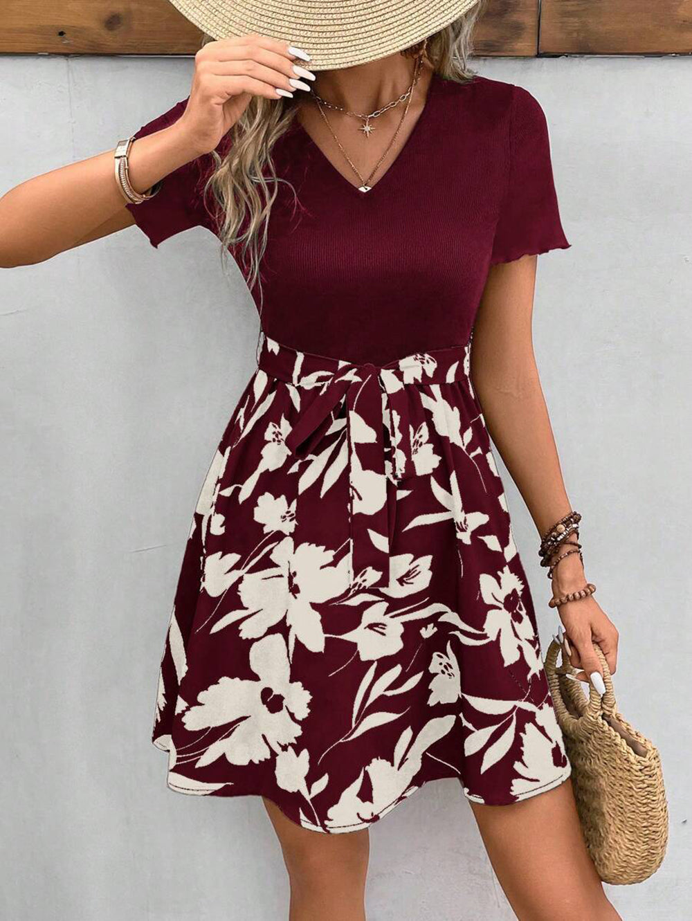 Women Floral Printed V Neck Fit and Flare Dress