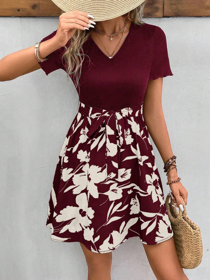 Women Floral Printed V Neck Fit and Flare Dress