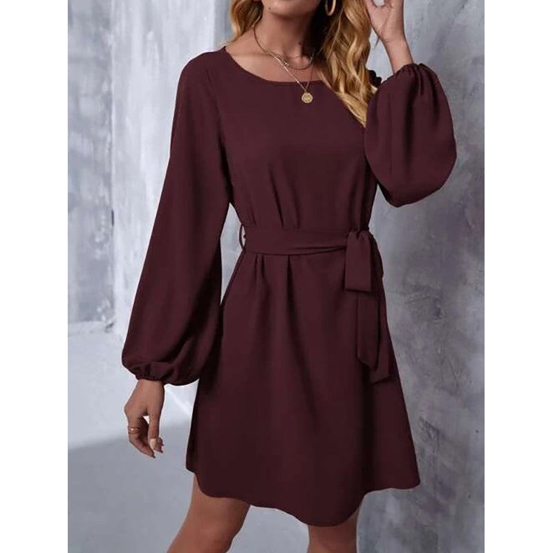 Maroon & chocolate kisses Puff Sleeve A-Line Dress