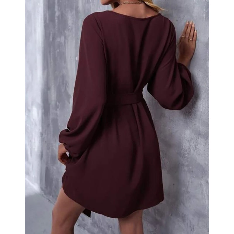 Maroon & chocolate kisses Puff Sleeve A-Line Dress