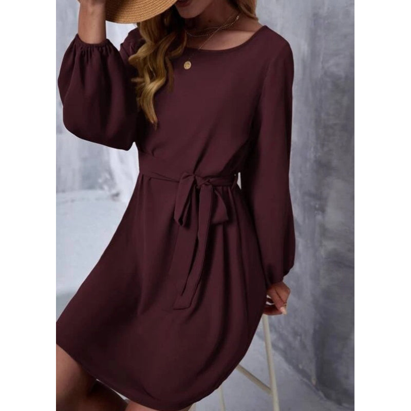 Maroon & chocolate kisses Puff Sleeve A-Line Dress