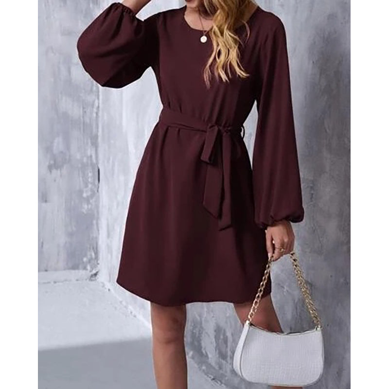 Maroon & chocolate kisses Puff Sleeve A-Line Dress
