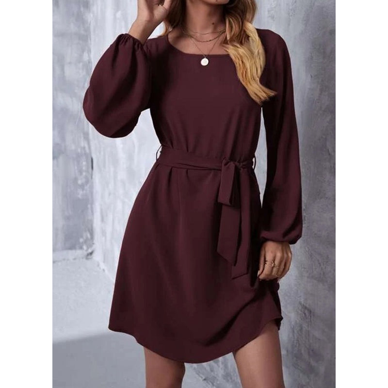 Maroon & chocolate kisses Puff Sleeve A-Line Dress