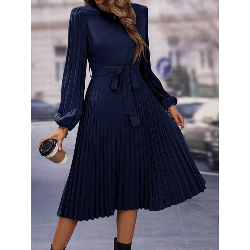 Navy Puff Sleeve Fit & Flare Midi Dress