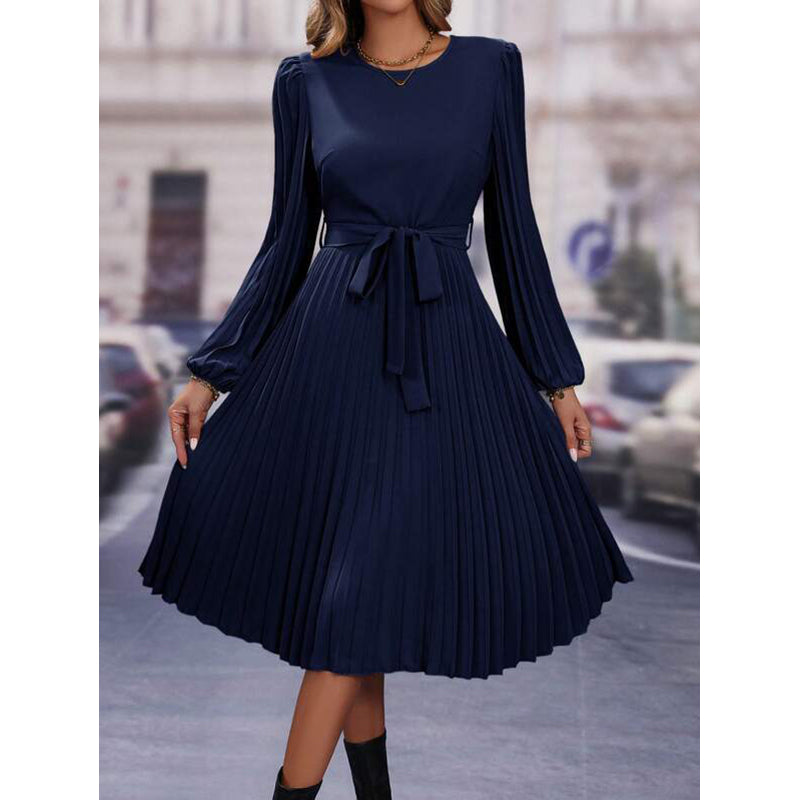 Navy Puff Sleeve Fit & Flare Midi Dress