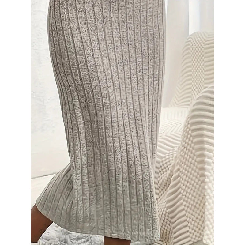 Grey Self Design Sleeveless Sheath Midi Dress