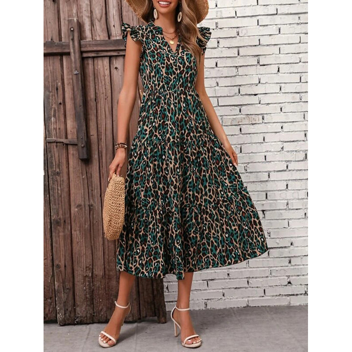 Abstract Printed V-Neck Sleeveless A-Line Dress