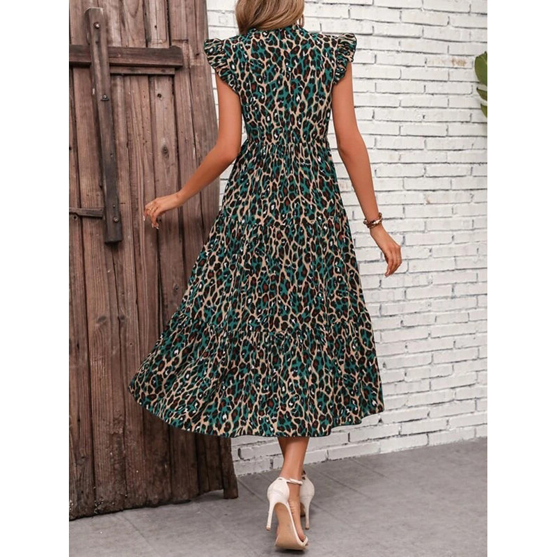 Abstract Printed V-Neck Sleeveless A-Line Dress