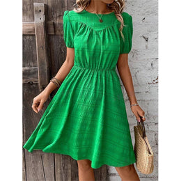 Self Design Puff Sleeves Fit & Flare Dress