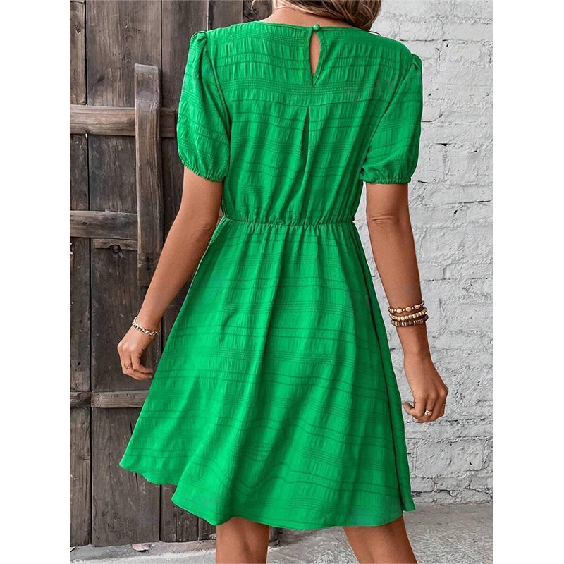Self Design Puff Sleeves Fit & Flare Dress