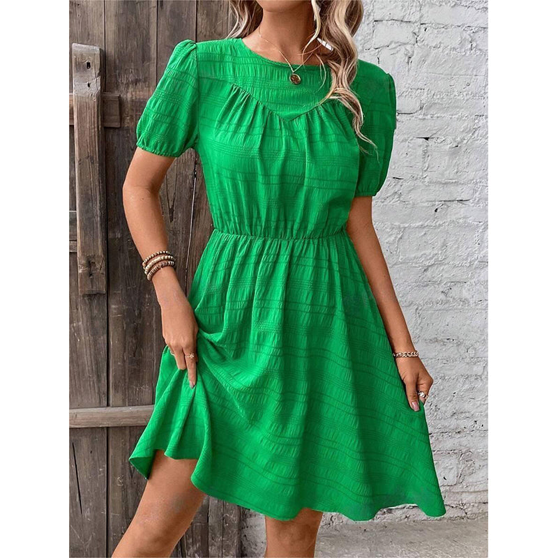 Self Design Puff Sleeves Fit & Flare Dress