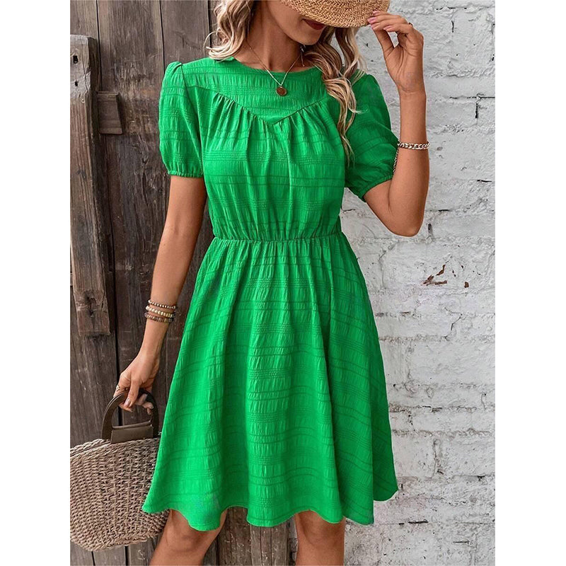 Self Design Puff Sleeves Fit & Flare Dress