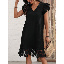 Women Flutter Sleeve Applique A-Line Dress