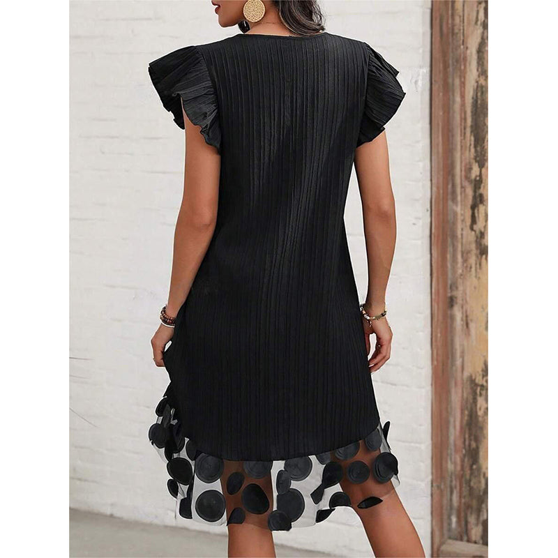 Women Flutter Sleeve Applique A-Line Dress