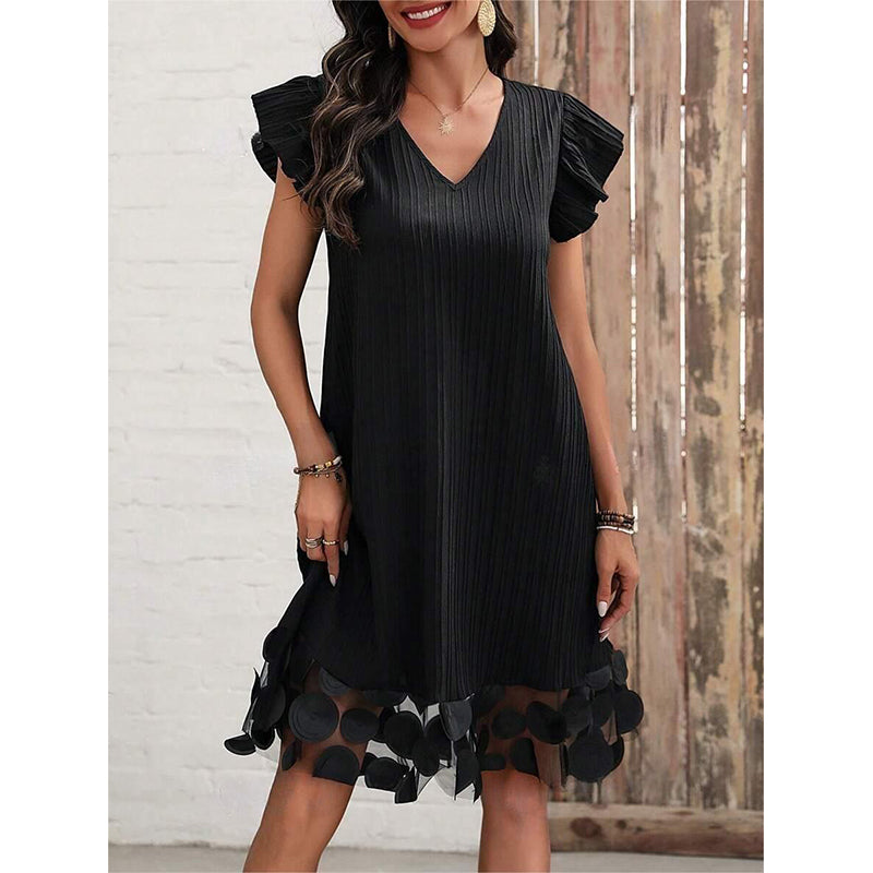 Women Flutter Sleeve Applique A-Line Dress