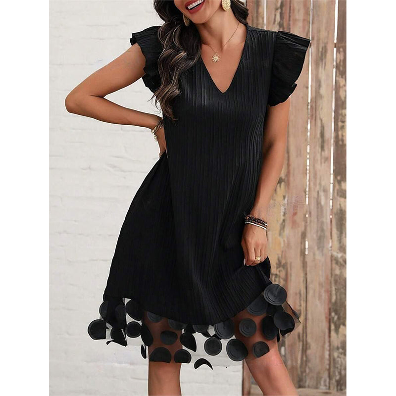 Women Flutter Sleeve Applique A-Line Dress