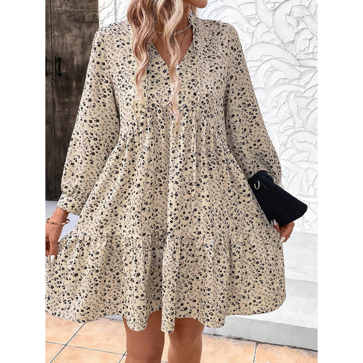 Women Floral Print Bell Sleeve Layered Sheath Dress