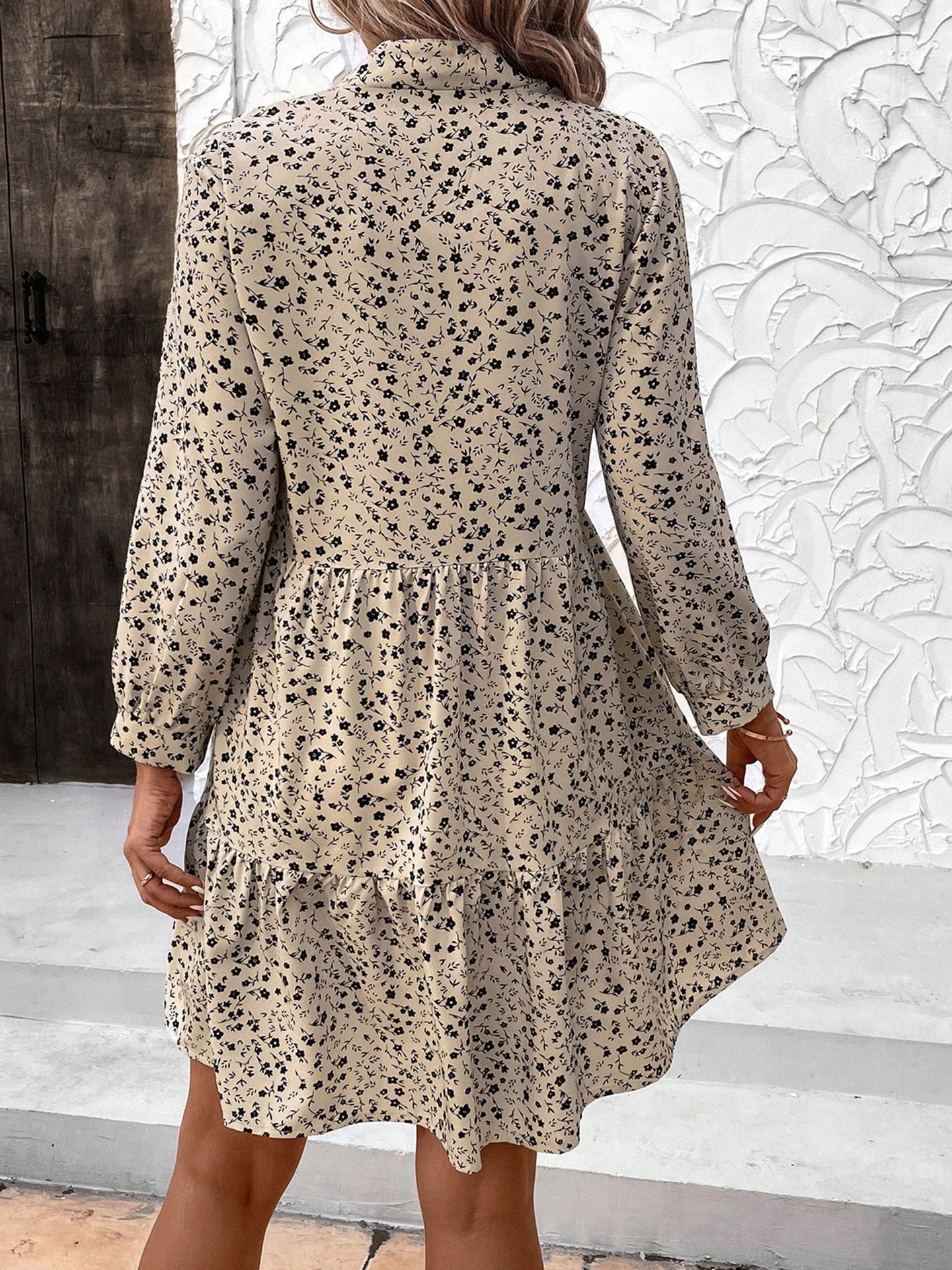 Women Floral Print Bell Sleeve Layered Sheath Dress