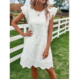 Puff Sleeve Ruffled A-Line Knee Length Dress