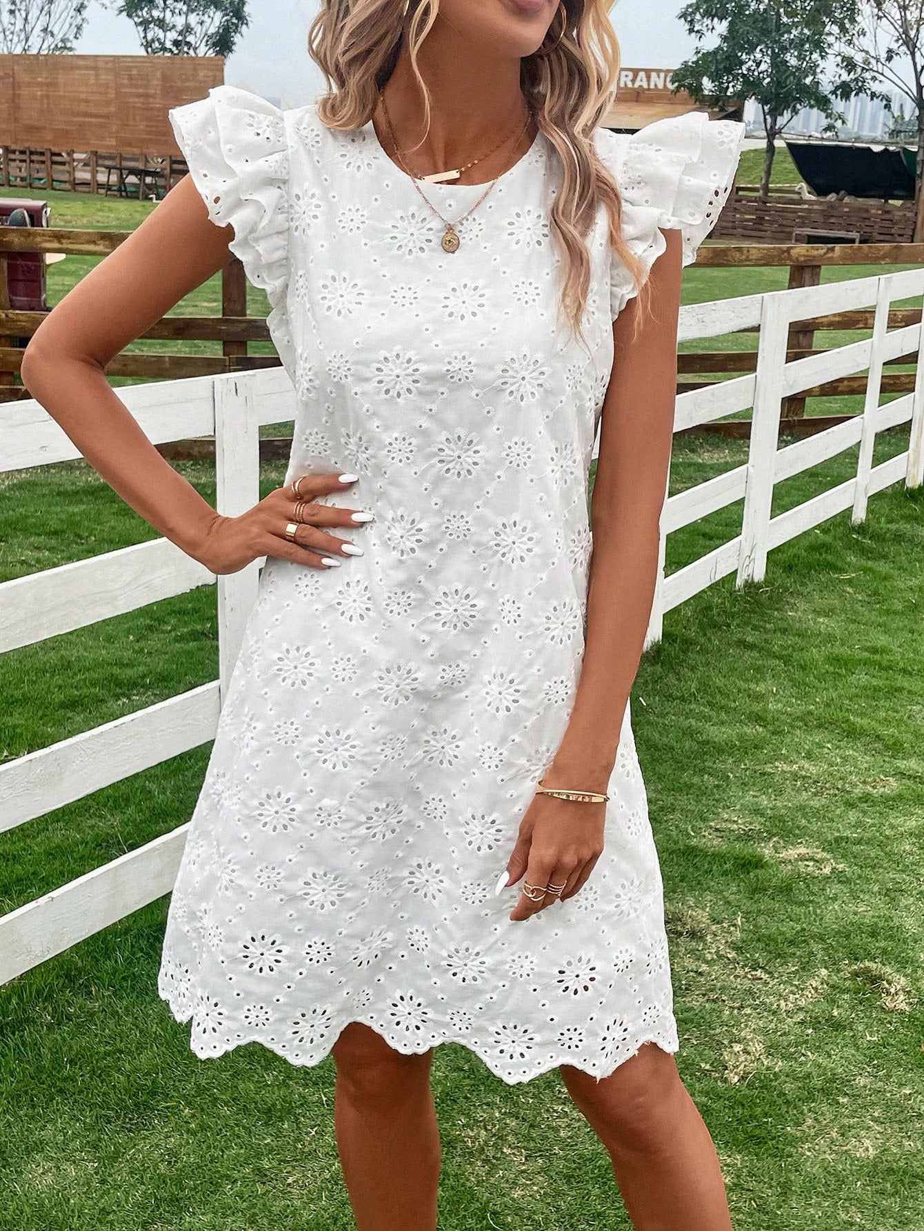 Puff Sleeve Ruffled A-Line Knee Length Dress
