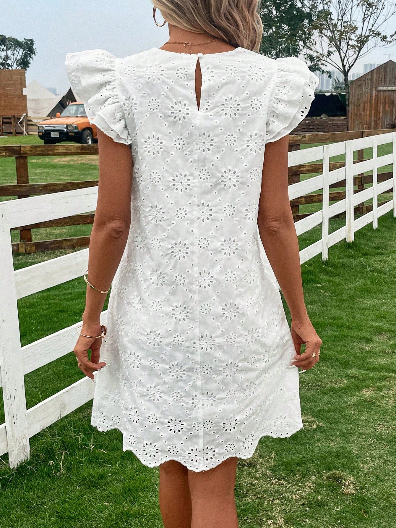 Puff Sleeve Ruffled A-Line Knee Length Dress