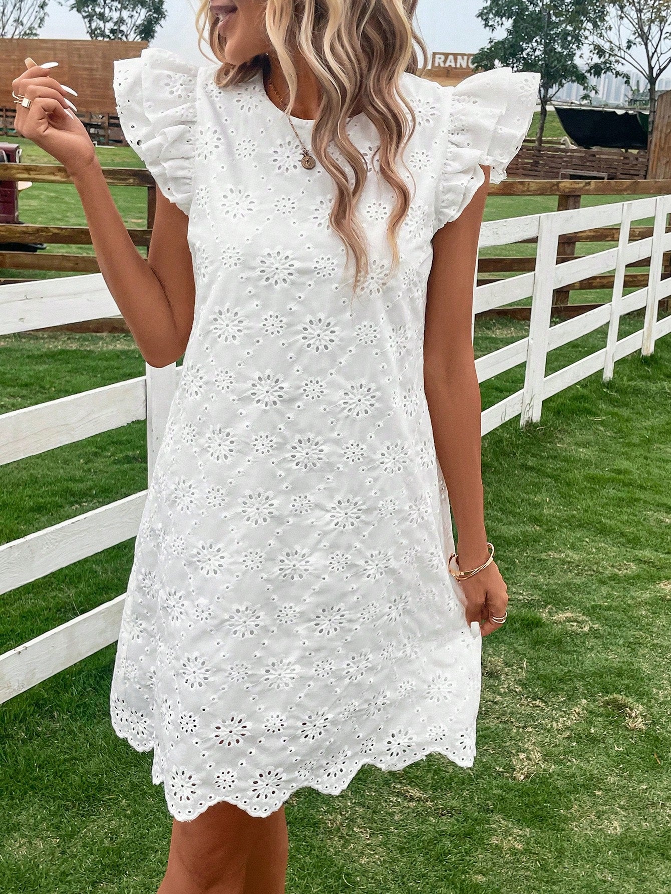 Puff Sleeve Ruffled A-Line Knee Length Dress