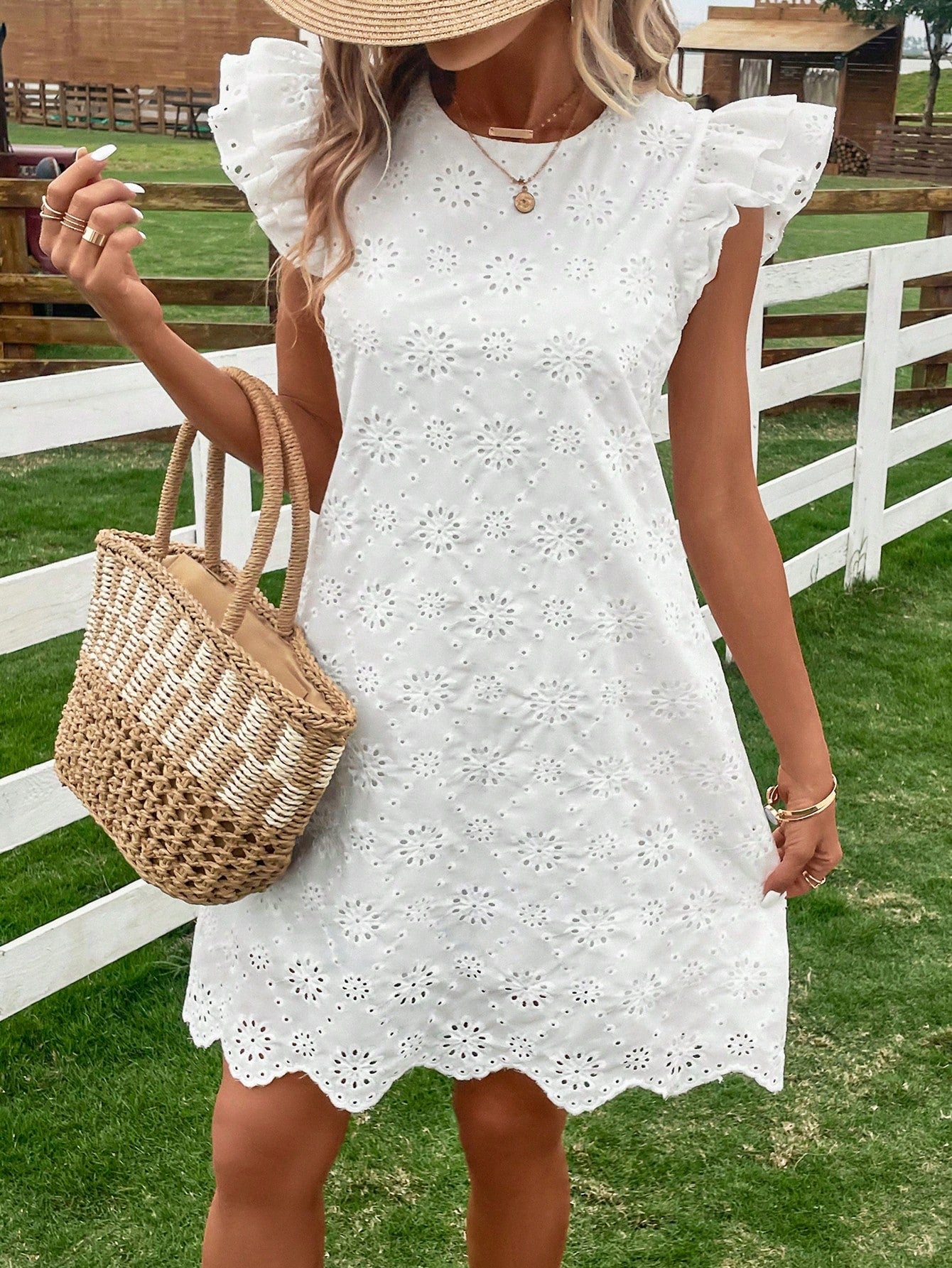 Puff Sleeve Ruffled A-Line Knee Length Dress
