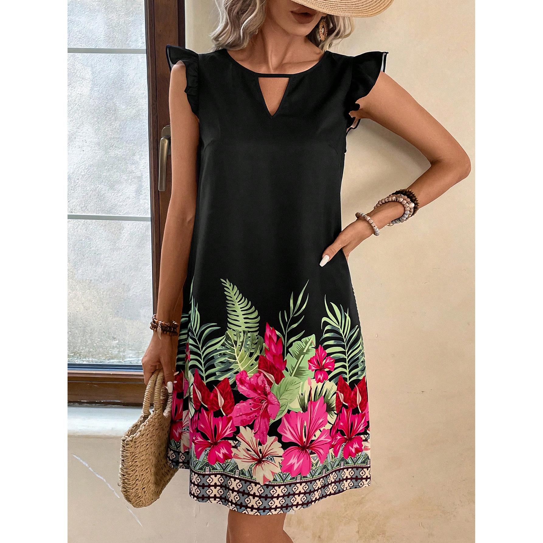 StyleCast Black Floral Knee Length Dress