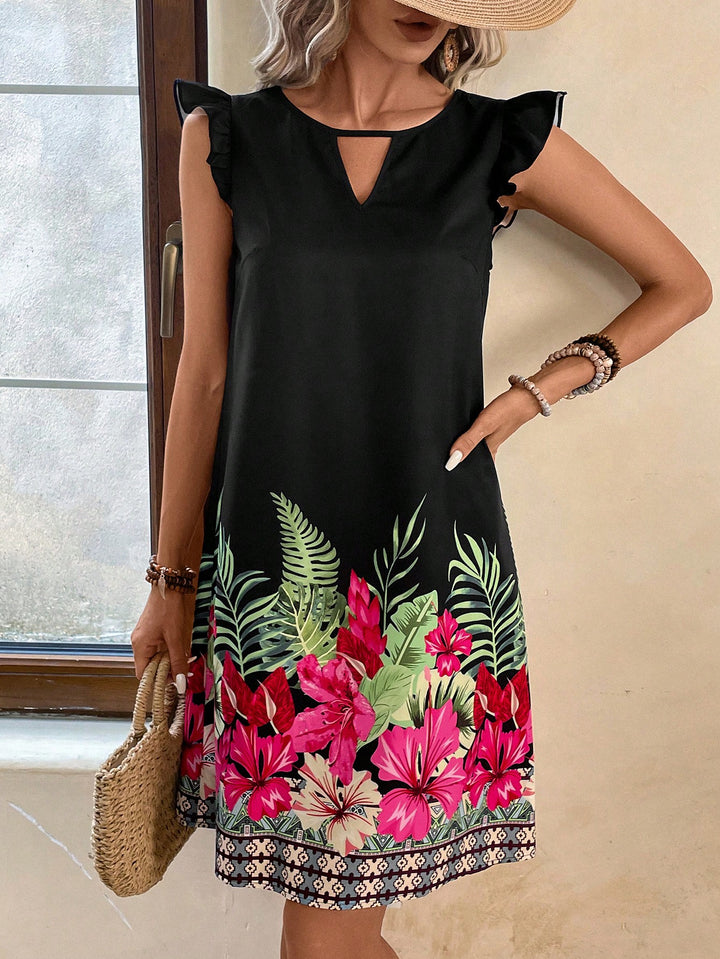 StyleCast Black Floral Knee Length Dress