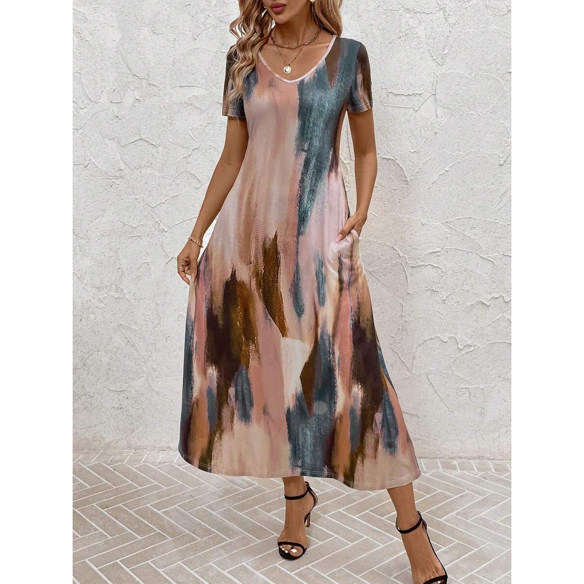 Tie and Dye Print A-Line Midi Dress