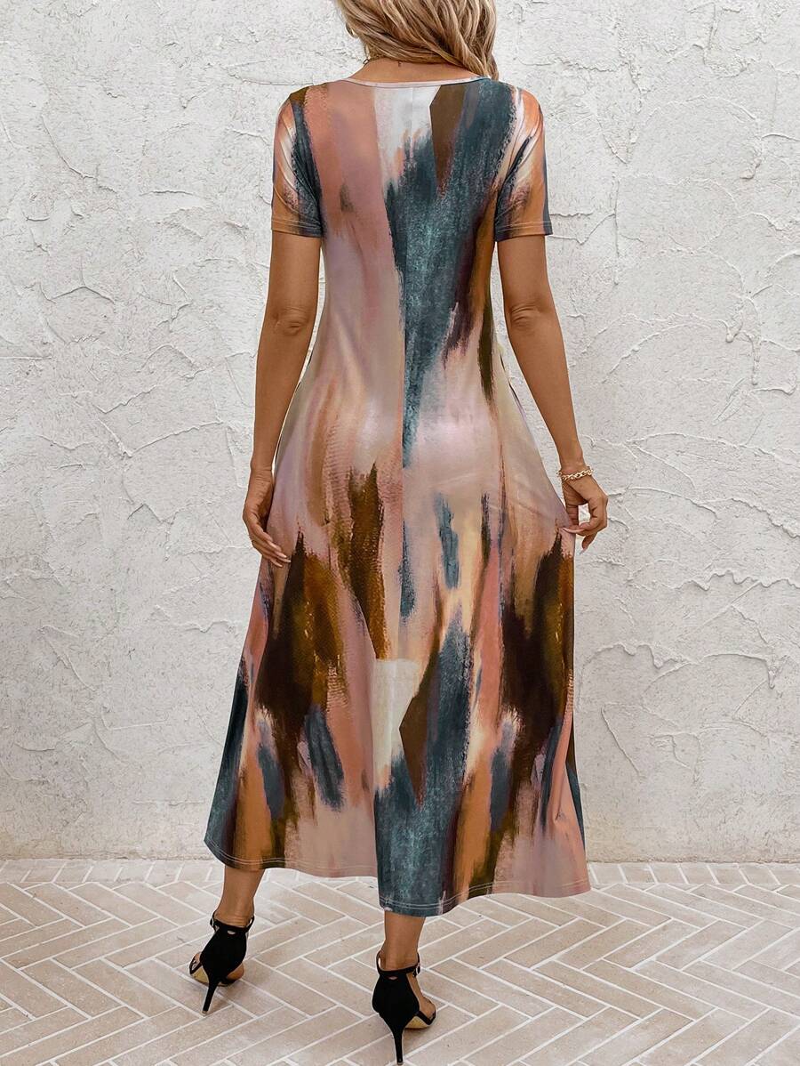 Tie and Dye Print A-Line Midi Dress