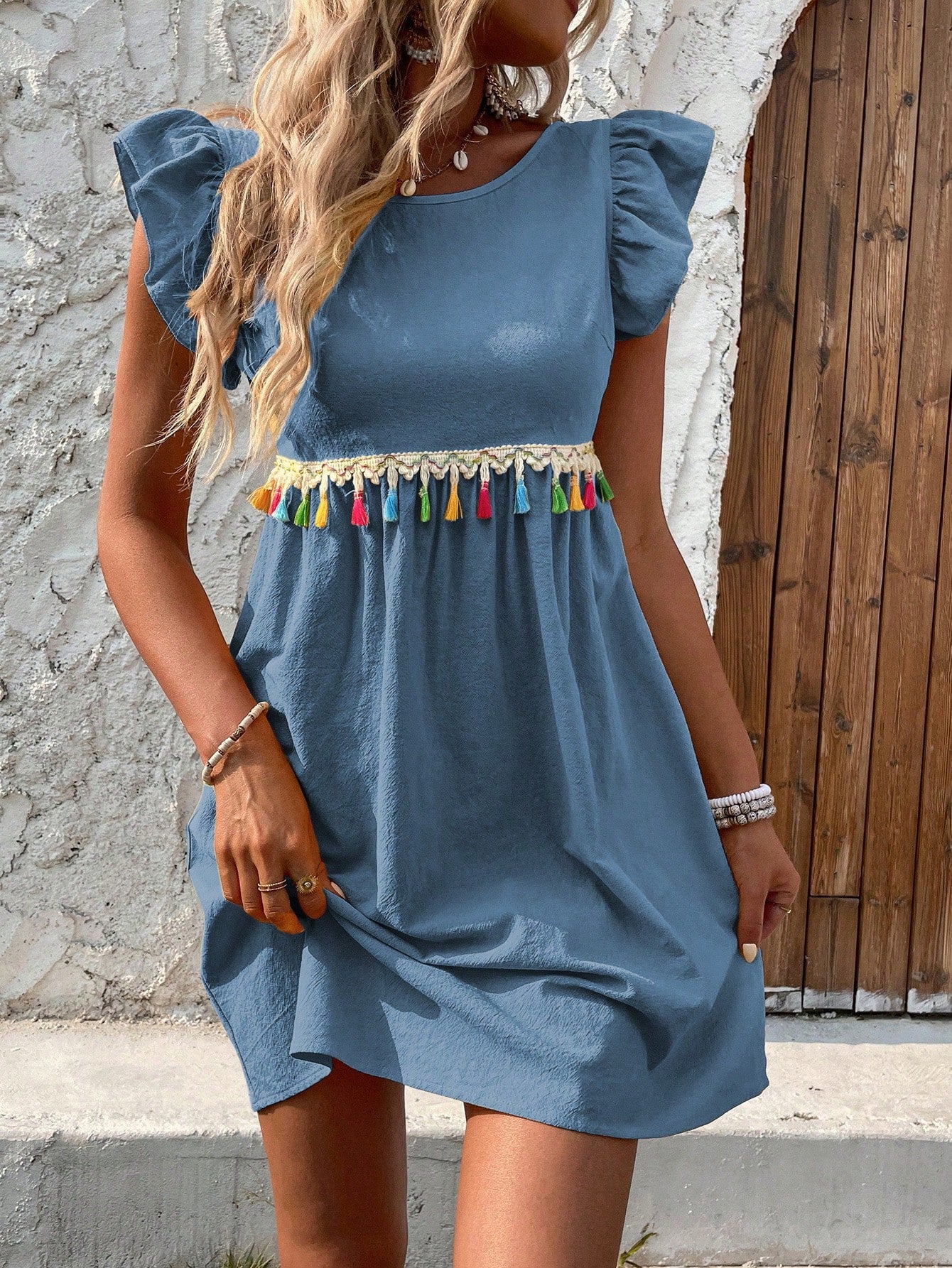 Puff Sleeve Ruffled A-Line Dress