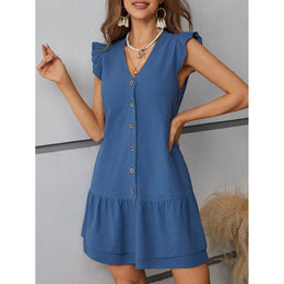 Flutter Sleeve Denim Fit & Flare Dress