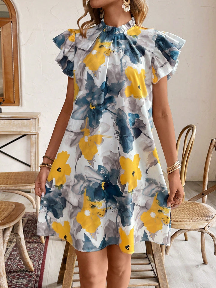 Floral Print Ruffled A-Line Dress