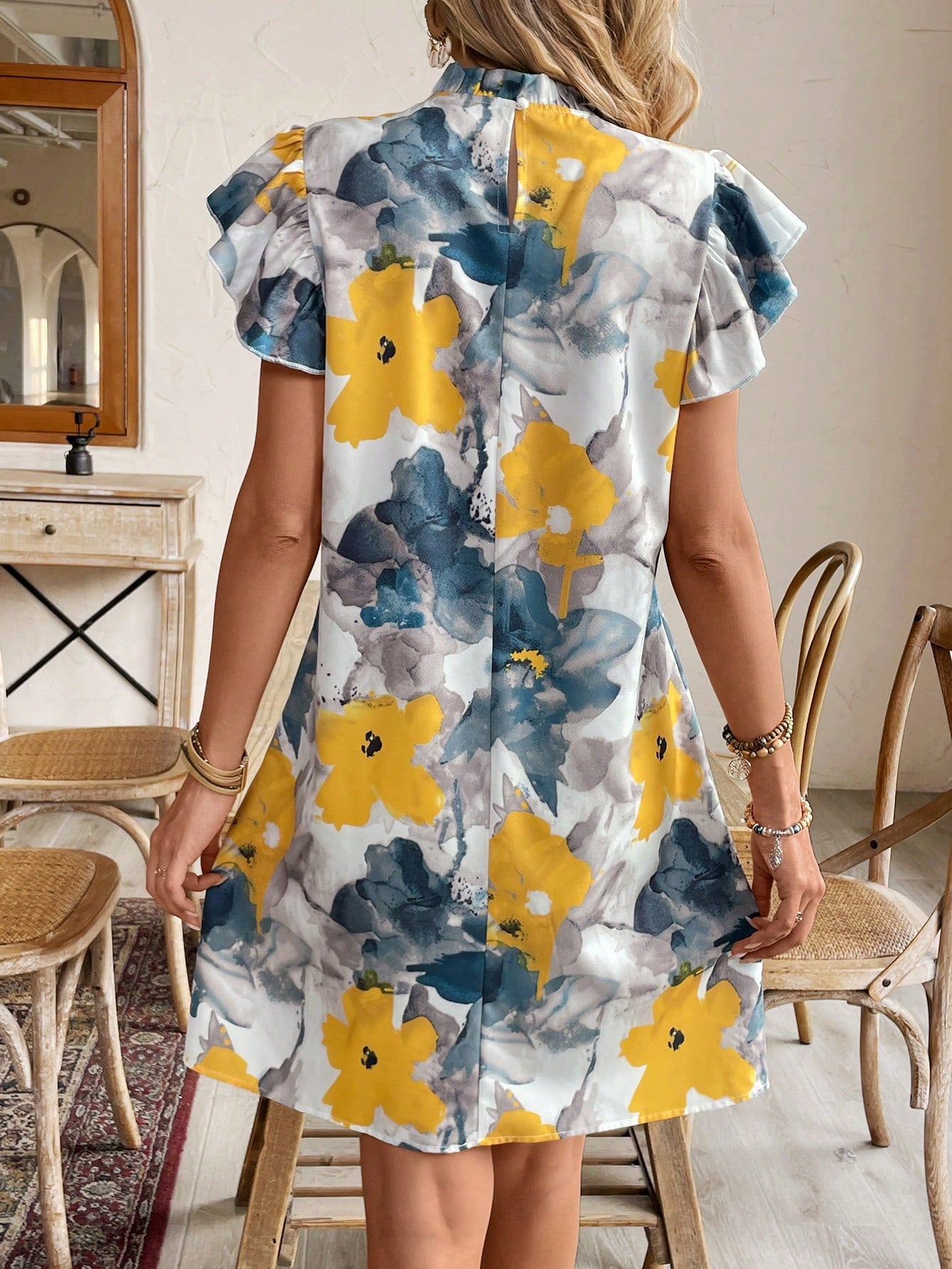 Floral Print Ruffled A-Line Dress